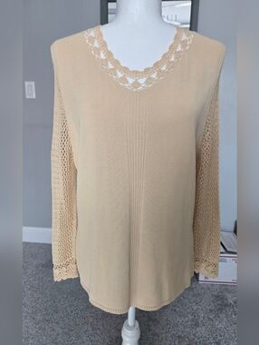 Light Beige Crochet Trim Knit Top